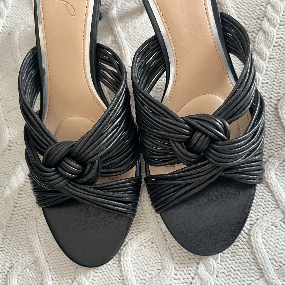 New! Jewel Badgley Mischka Black Heeled Slide Sandals Women’s Size 7.5 - Picture 5 of 14